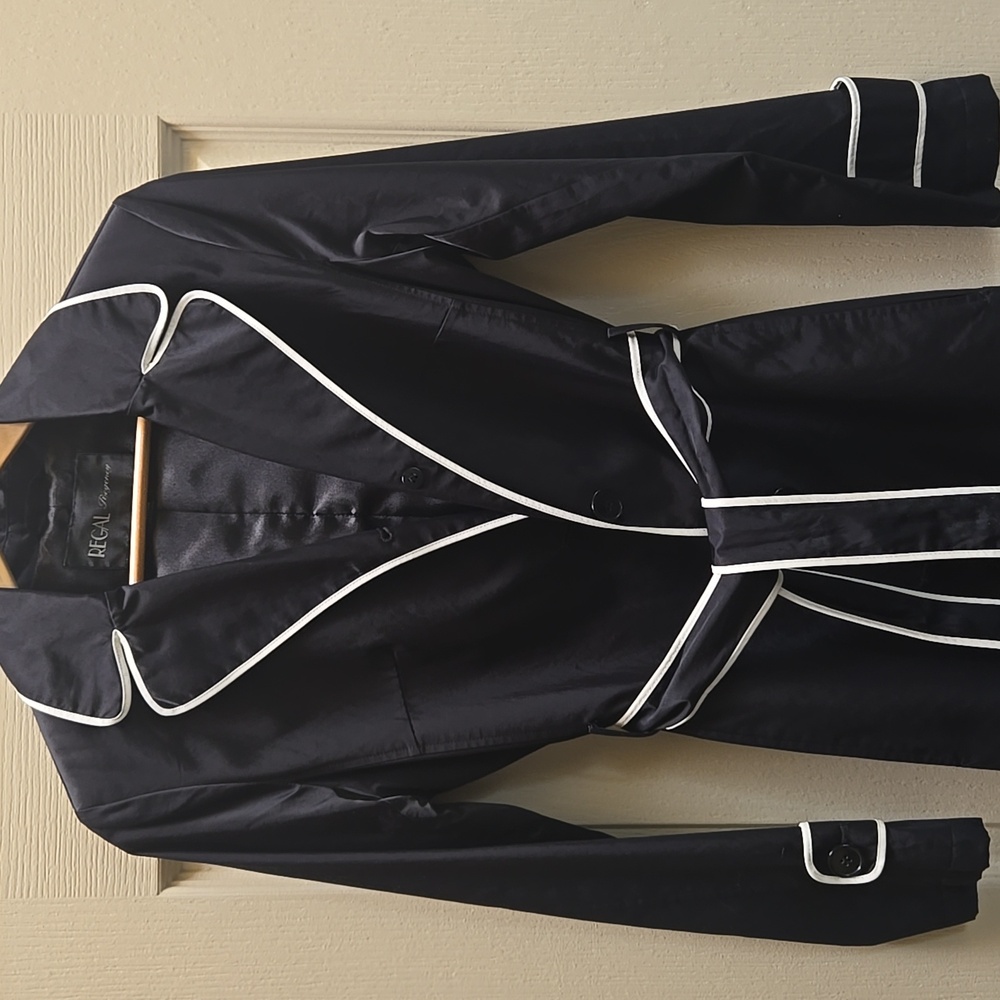 Black Trench Rain Coat with White Trim